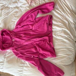 Free People neon pink fleece zip up hoodie